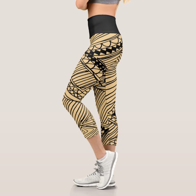 Doodle 1A Black Warm Beige Capri Leggings (Links)