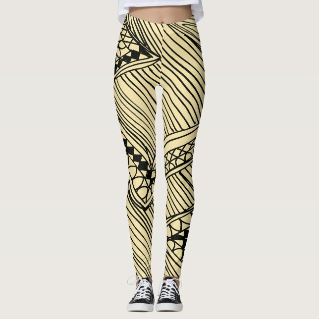 Doodle 1A Schwarz Elfenbein Leggings (Vorderseite)