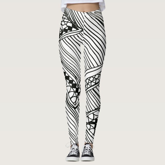 Doodle 1A Schwarz Weiße Leggings (Vorderseite)