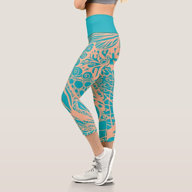 Doodle 1E Aqua Pfirsich 1 Capri Leggings (Links)
