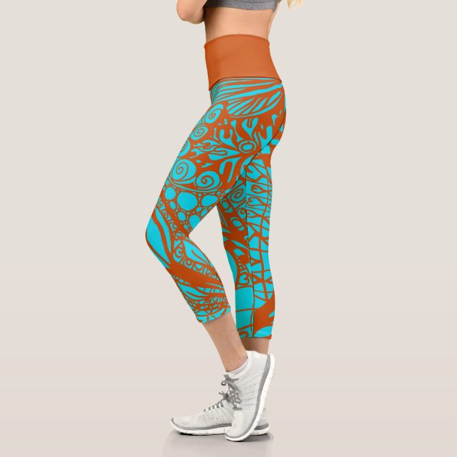Doodle 1E Aqua Pumpkin 1 Capri Leggings (Links)