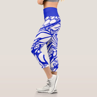 Doodle 1E Blue White 1 Capri Leggings