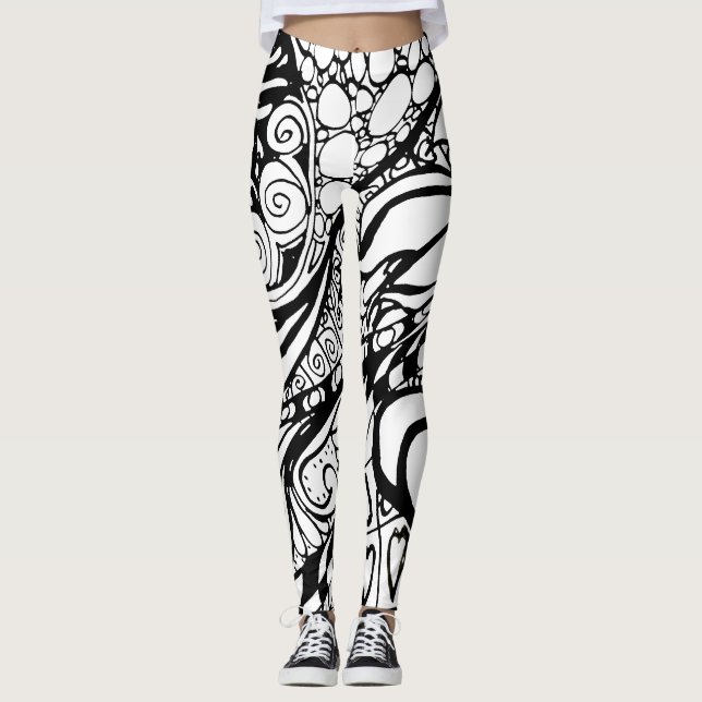 Doodle 9B Black White Leggings (Vorderseite)