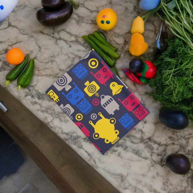 Doodle Alien Spaceship und Robot Muster Geschirrtuch (Kitchen Towel)