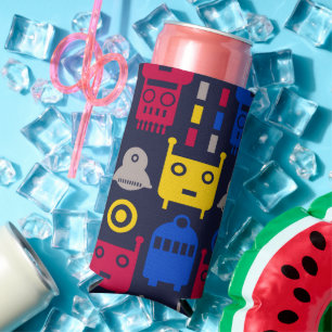 Doodle Alien Spaceship und Robot Muster Selters Dosenkühler