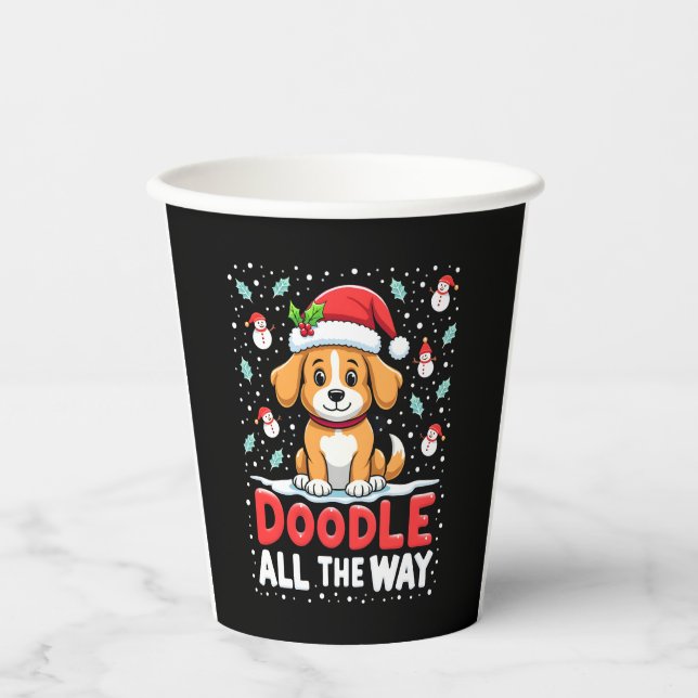 Doodle All The Way Funny Goldendoodle Santa Hat Ch Pappbecher (Vorderseite)