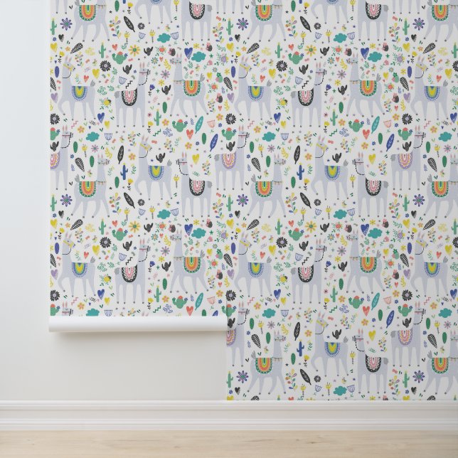 Doodle Alpaca Muster Tapete (Anwendung)