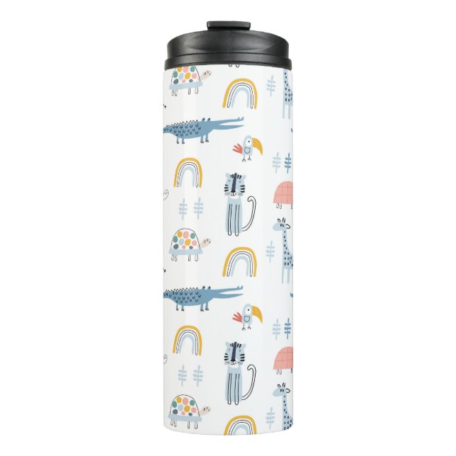 Doodle Animal Fun Muster Thermosbecher (Vorderseite)