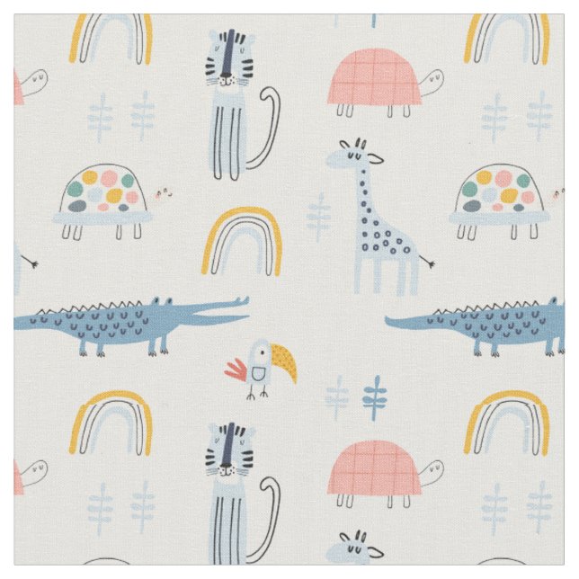 Doodle Animal Fun Pattern Stoff (Nahaufnahme)