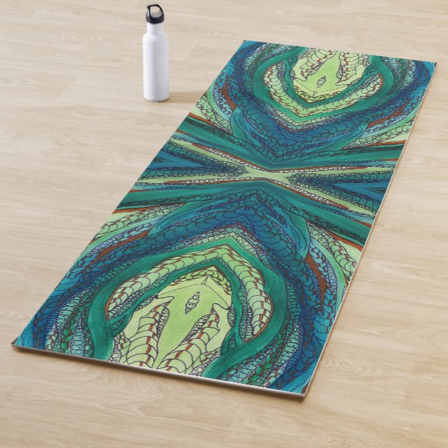 Doodle Art Blues und Grüntöne Yogamatte (Beispiel)