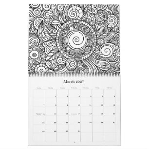 Doodle-Art-Farbbilder Blumen Seiten Kalender