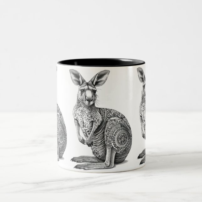 Doodle art Kangaroo Zweifarbige Tasse (Mittel)