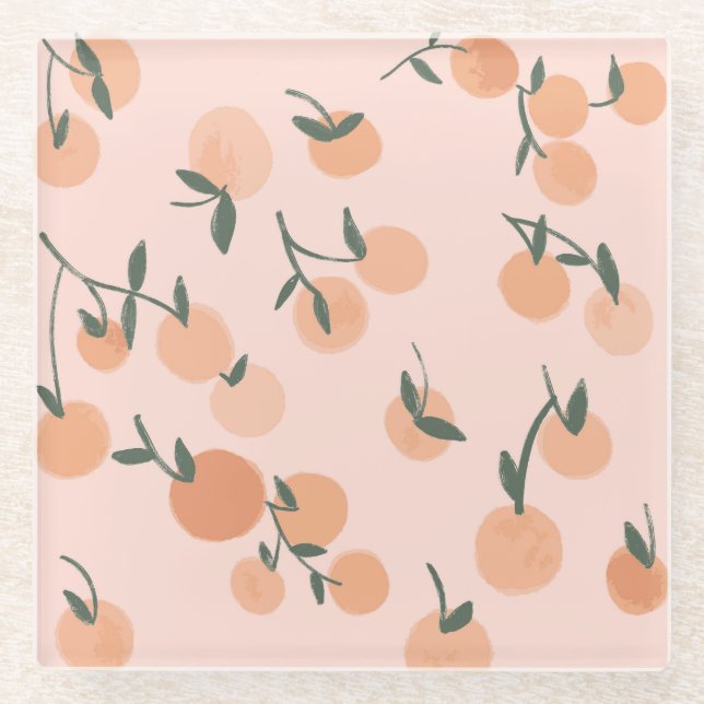 Doodle Art: Orangefarbenes Vintages Muster Glasuntersetzer (Vorderseite)