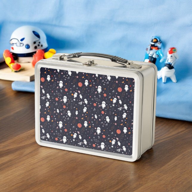 Doodle Astronaut Muster Metall Brotdose (Lunchbox )