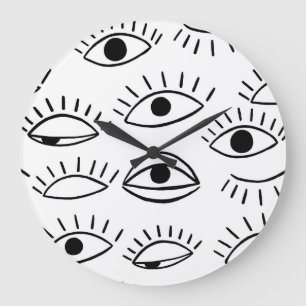 Doodle-Auge, kreatives, nahtloses Muster. Große Wanduhr