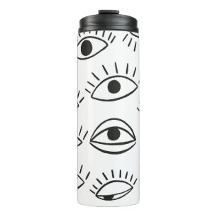 Doodle-Auge, nahtloses Muster.  Thermosbecher