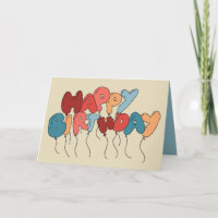 Doodle Balloon Letters Tan und Blue Birthday