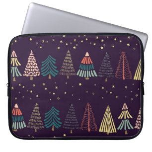 Doodle Bäume, Sterne, dunkelblau. Laptopschutzhülle