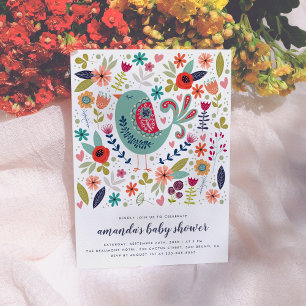 Doodle Bird Spring Baby Girl Babydusche Einladung