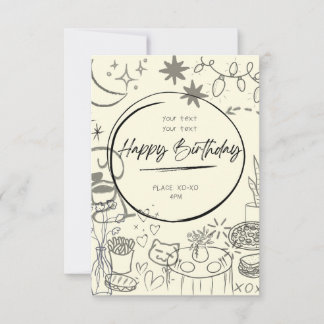 Doodle Birthday Invitation - Cute & Cozy Einladung