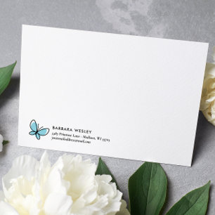 DOODLE BLUE BUTTERFLY WHIMSICAL MONOGRAM MITTEILUNGSKARTE