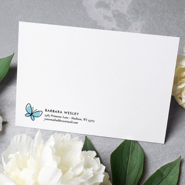 DOODLE BLUE BUTTERFLY WHIMSICAL MONOGRAM MITTEILUNGSKARTE (Von Creator hochgeladen)