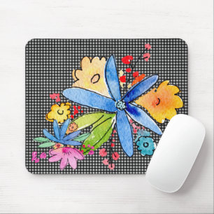 Doodle-Blume auf Gingham Mouse Pad Mousepad