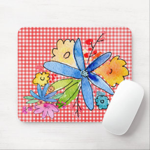 Doodle-Blume auf Gingham Mousepad