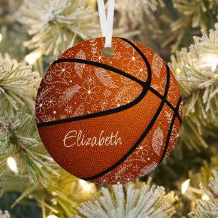 Doodle Blume Federn Paisball boho Basketball Ornament Aus Metall