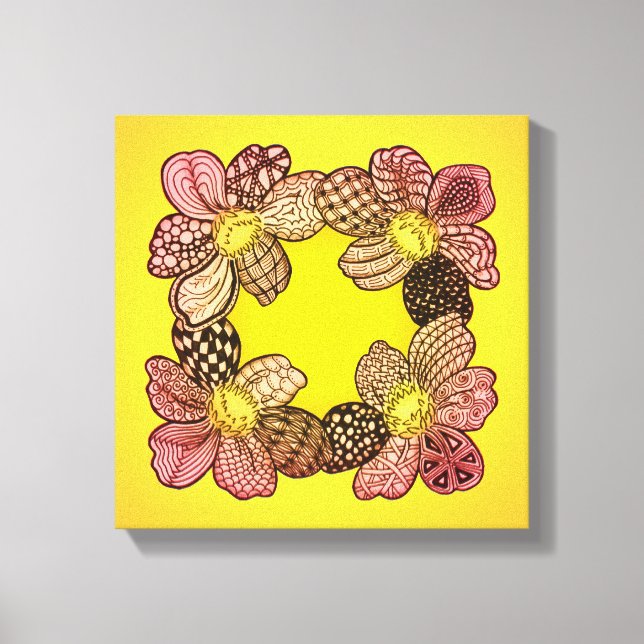 Doodle-Blume in Peach, Orange und Gold Leinwanddruck (Vorderseite)