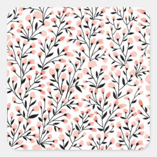 Doodle-Blume: Korallenblume Nahtlos. Quadratischer Aufkleber