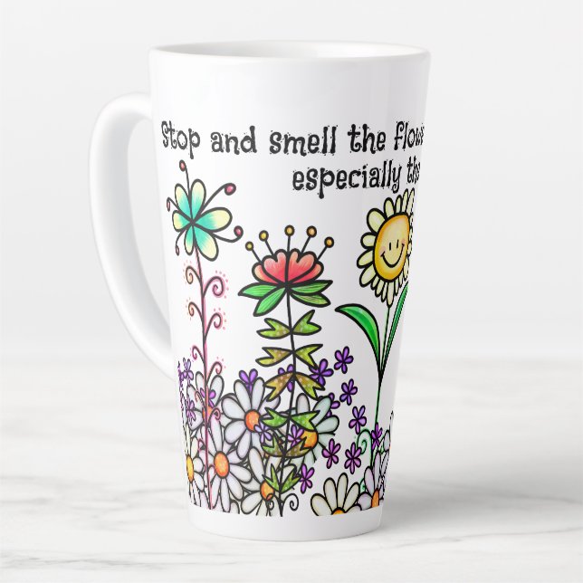 Doodle Blume Latte Tasse (Linke Ecke)