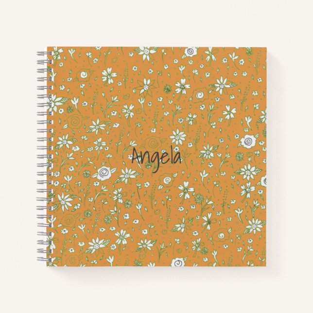 Doodle Blume Orange Notebook individuell anpassbar Notizbuch (Vorderseite)