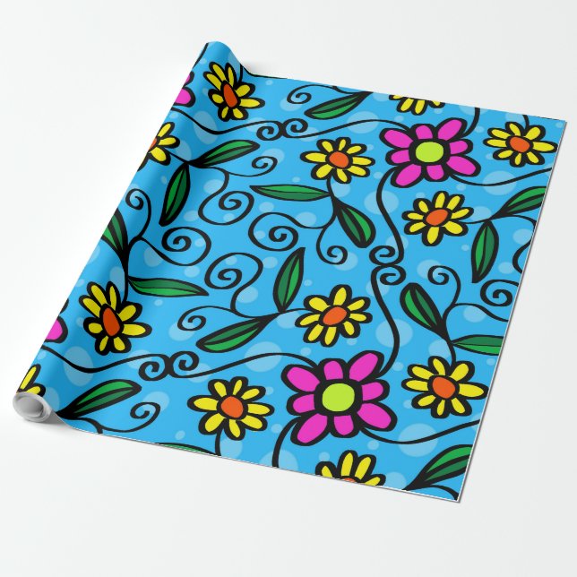 Doodle-Blume-Packpapier Geschenkpapier (Ungerollt)