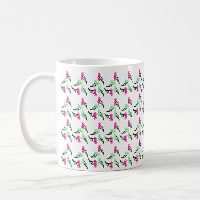Doodle-Blume rosa grünes Muster Kaffeetasse (Links)