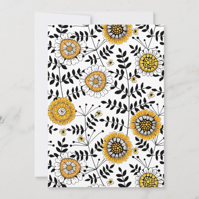 Doodle-Blume und -Blätter in Gelb und Schwarz (Vorderseite)