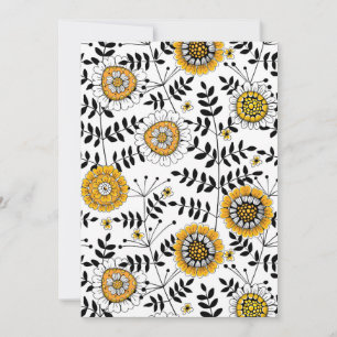 Doodle-Blume und -Blätter in Gelb und Schwarz