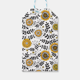 Doodle-Blume und -Blätter in Gelb und Schwarz Geschenkanhänger