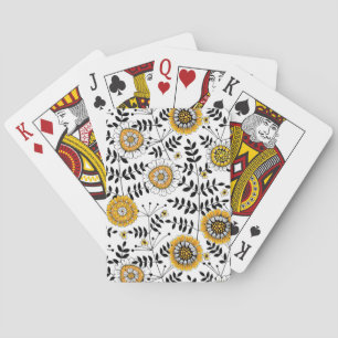 Doodle-Blume und -Blätter in Gelb und Schwarz Spielkarten