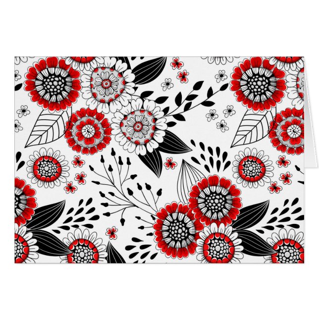 Doodle-Blume und -Blätter in Rot und Schwarz (Vorderseite (Horizontal))