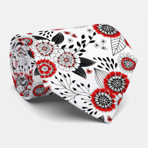 Doodle-Blume und -Blätter in Rot und Schwarz Krawatte