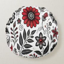 Doodle-Blume und -Blätter in Rot und Schwarz