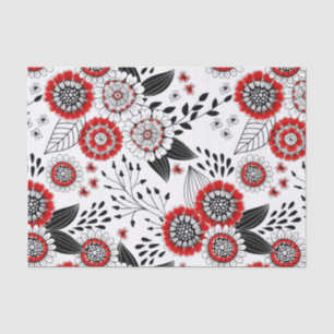 Doodle-Blume und -Blätter in Rot und Schwarz Seidenpapier