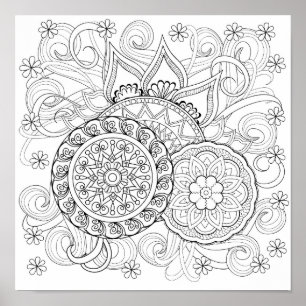 Doodle-Blume und Mandalas 2 Poster