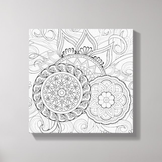 Doodle-Blume und Mandalas 6 Leinwanddruck (Vorderseite)