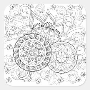 Doodle-Blume und Mandalase Quadratischer Aufkleber