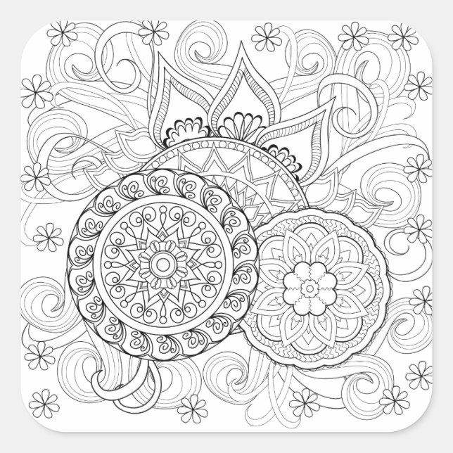 Doodle-Blume und Mandalase Quadratischer Aufkleber (Vorderseite)