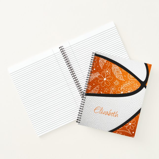 Doodle-Blumen-Boho-Orange-Weiß-Basketball Notizbuch (Innenseite)