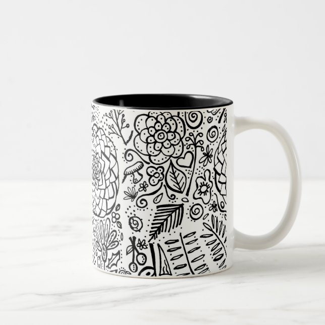 doodle blumen zweifarbige tasse (Rechts)