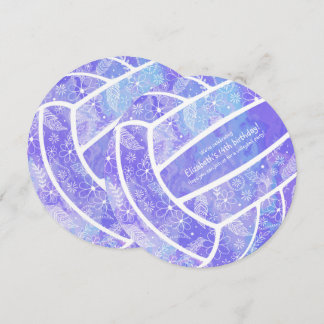 Doodle Blumenmuster lila Volleyball Geburtstag Einladung